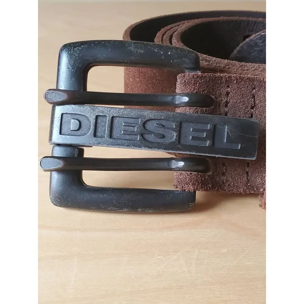 Diesel Suede Leather Dress Belt Brown Adjustable Italy Metal Buckle 100/40